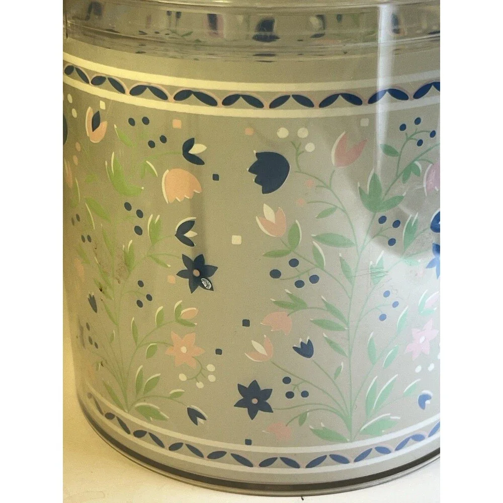 Vintage Clear Stotter Floral Ice Bucket w/ Lid Retro Barware No Handle